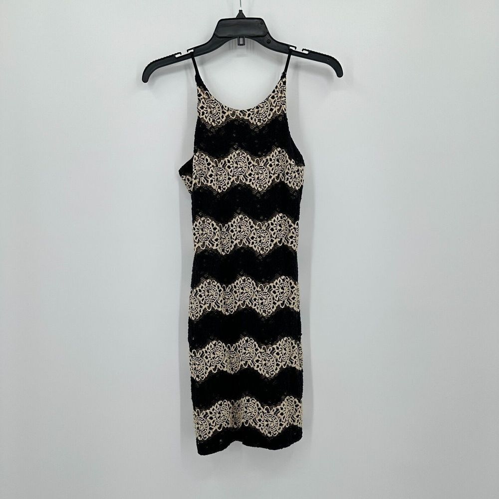 Aqua Tank Dress Womens XS Black Cream Floral Crochet Cocktail Party Summerā